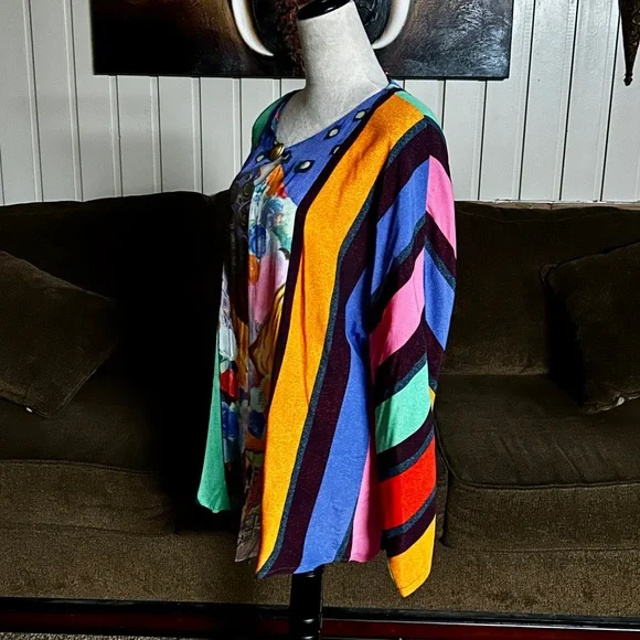 Carole Little ~ USA ~ Women’s Size 10 ~ Multi-Colors Striped & Polka Dots Blouse - Picture 8 of 12